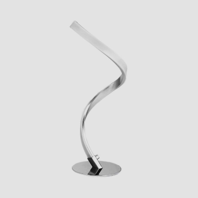 Spiral Shaped Metal Table Lighting Minimalist Single Bulb Silver LED Nightstand Lamp