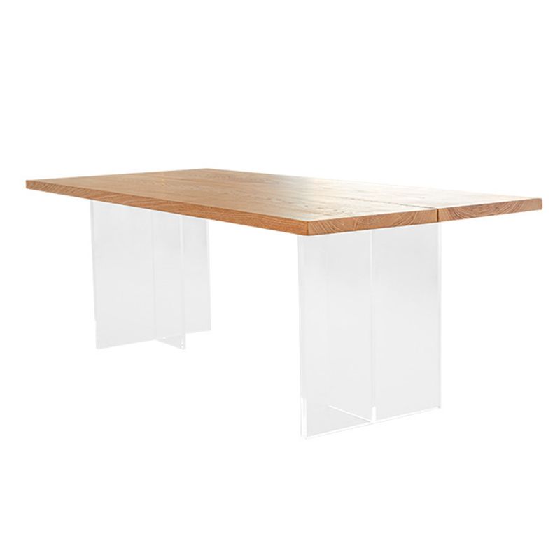 Natural Solid Wood Dining Table Modern Restaurant Furniture with Acrylic Double Pedestal