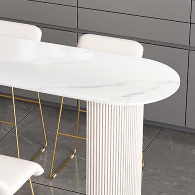 Industrial Free Form Bar Height Table Stone and Iron Bar Table with Double Pedestal