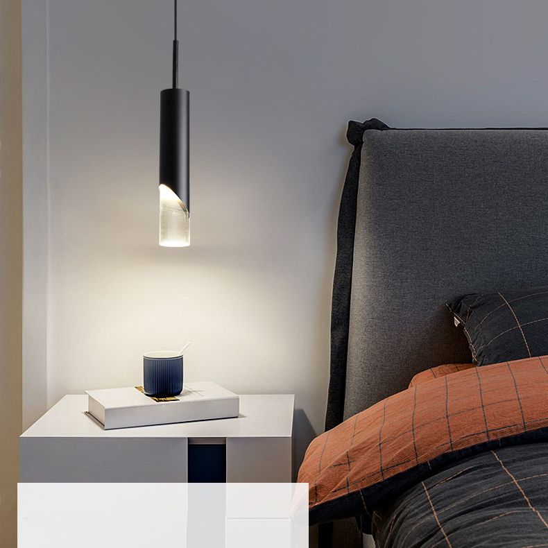 Modern Luxury Cylindrical Pendant Light Aluminium Indoor Hanging Light with Clear Acrylic Shade