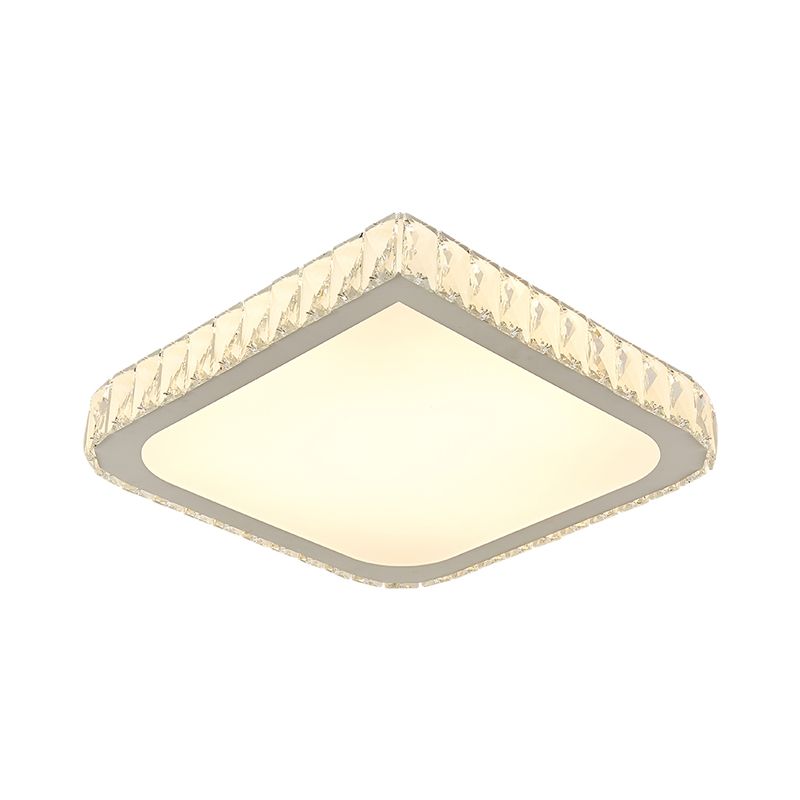 LED Bedroom Flush Light Fixture Simple Chrome Close to Ceiling Lamp with Square Crystal Shade