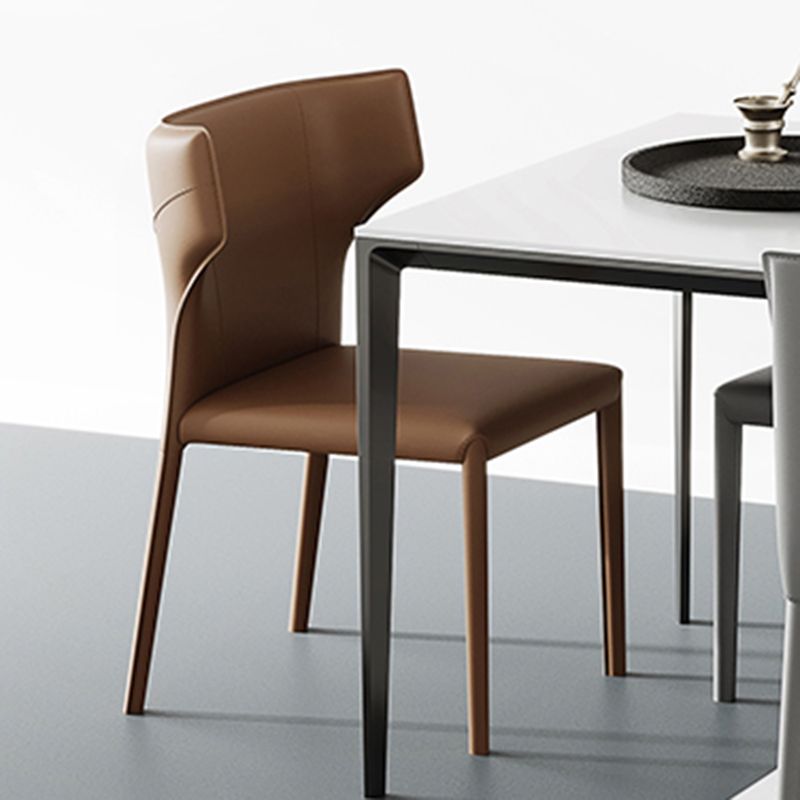 Silla de comedor de cuero contemporánea, silla lateral sin brazos para uso doméstico