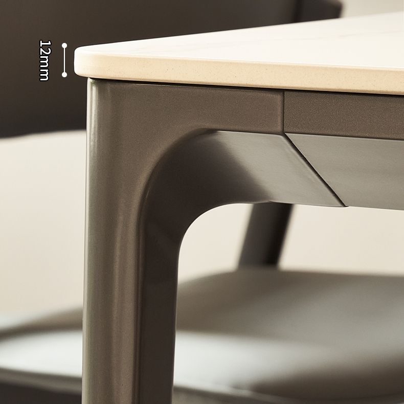 Modern Minimalist White Stone Top Black Base Dining Room Table with 4 Legs Base