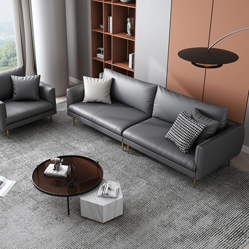 Leather Modern Sofa 33"W  Square Arm Loose Back Sofa for Living Room