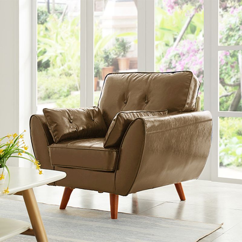Faux Leather Contemporary Tufted Standard Flared Arm Settee Sofa