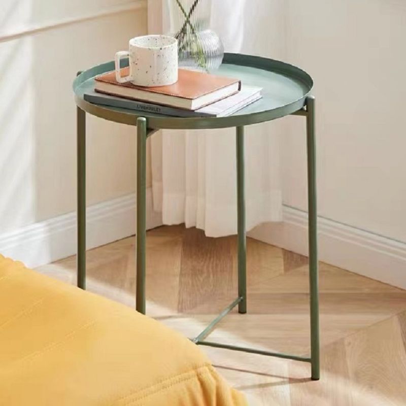 Mid-Century Round Tray Top Side Table Metal Cross Legs End Table