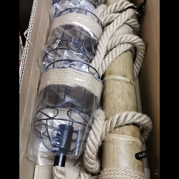 Rope Cage Shade Island Light Fixture Retro Style Restaurant Chandelier Light Fixture in Beige