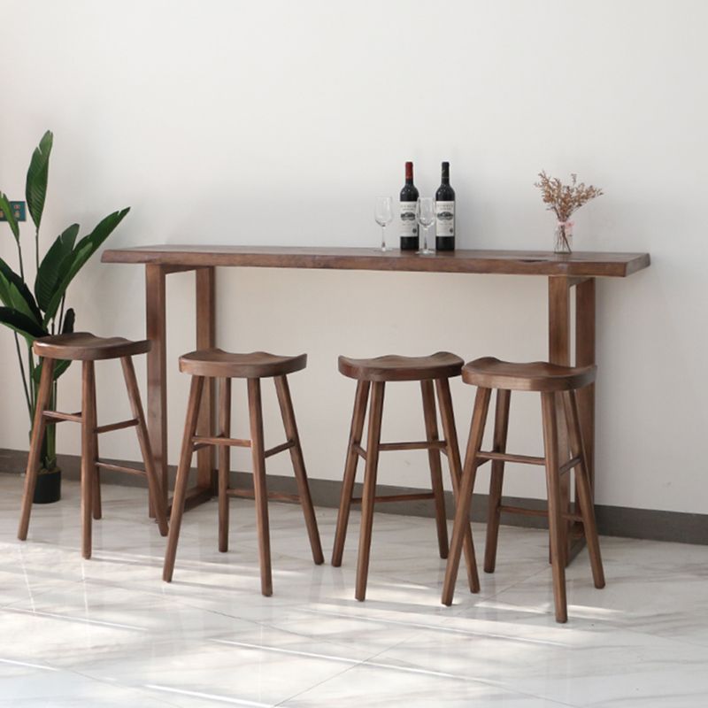 Contemporary Bar Dining Table Indoor Rectangle Wood Bar Table Sled Base in Brown