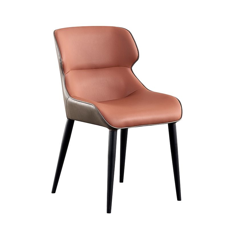 Zeitgenössischer Konferenzraum Wingback Seitenstuhl Orange Leder Essstuhl