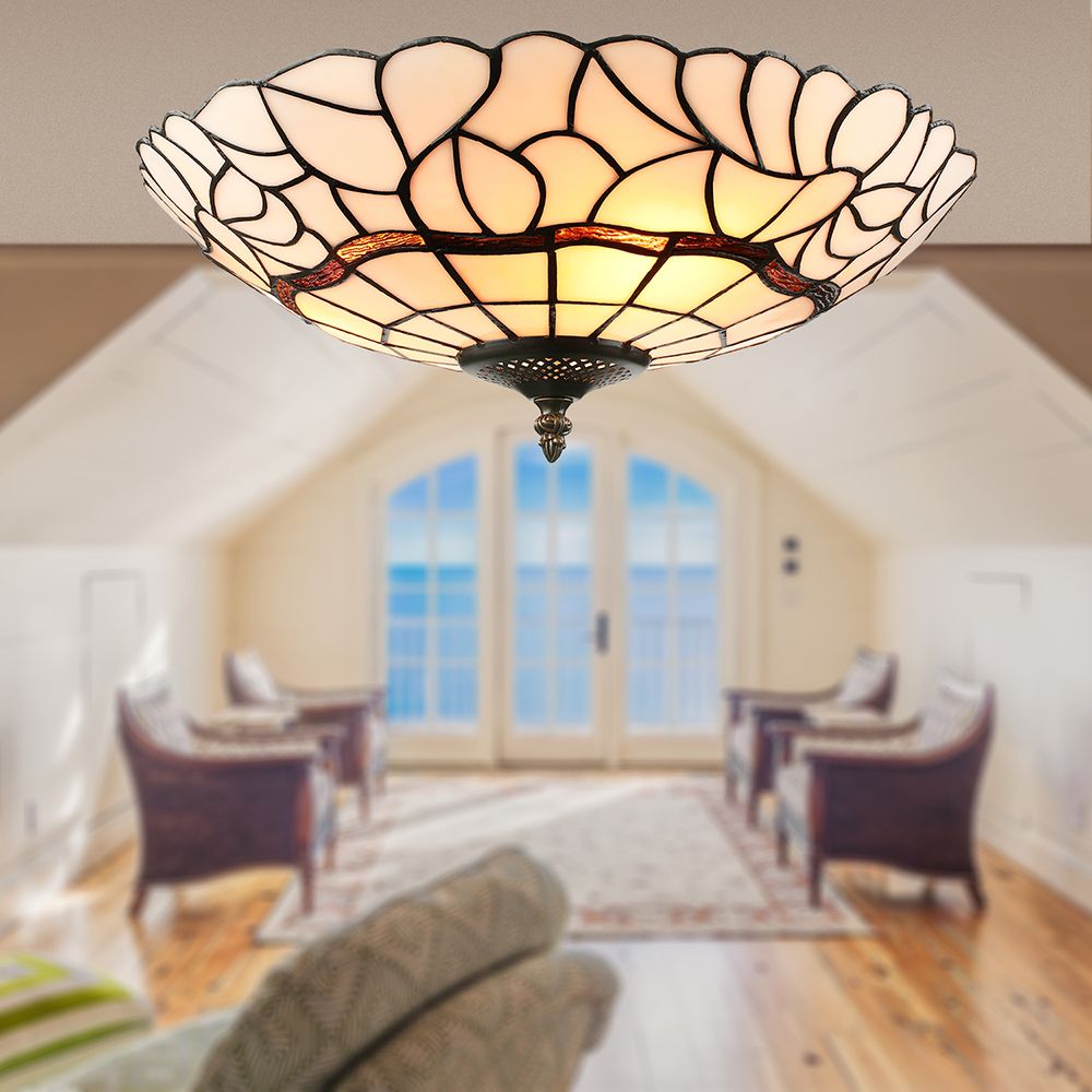 Plafonnier en verre blanc/beige de style Tiffany, plafonnier à 3 lumières pour le salon