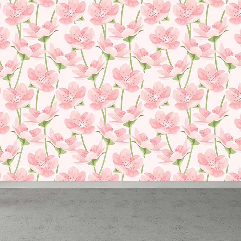 Autocollant Mural de fleurs en fleurs tendance, Non tissé, lavable, décoration murale de couleur douce pour chambre à coucher