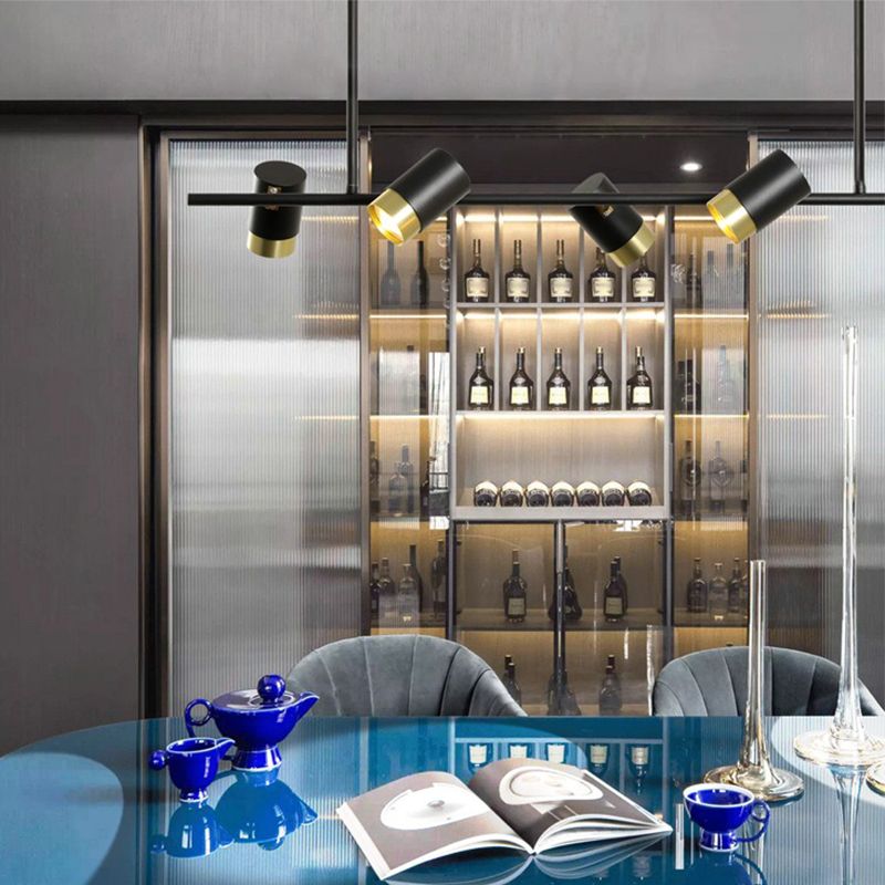 Contemporary Style Cylinder Island Lighting Ideas Metal Island Light Fixtures in Black