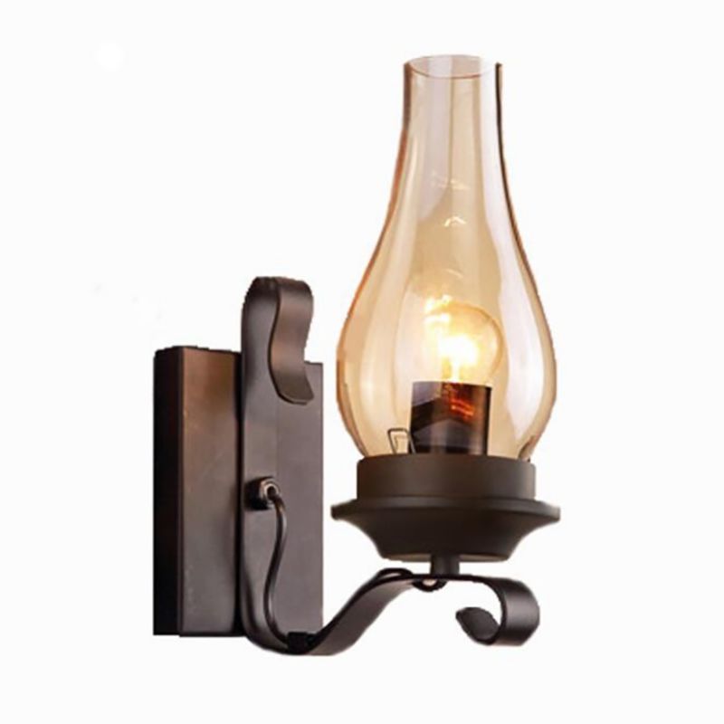 Glass Geometric Shade Wall Lighting Industrial Style 1 Light Wall Mounted Light Fixture in Black