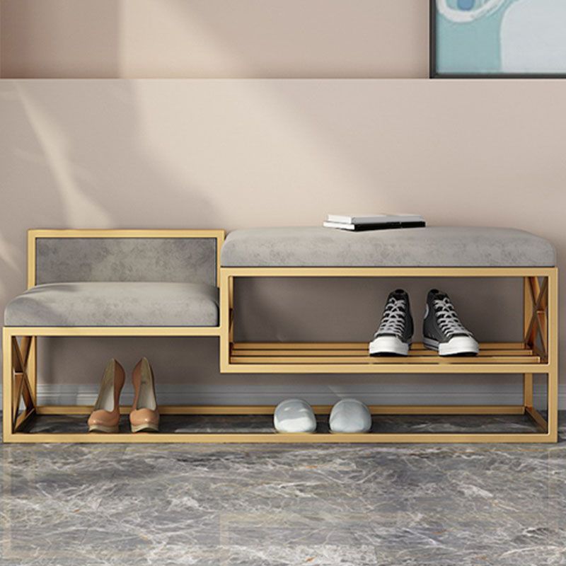 Modern Entryway Bench Cushioned Metal Seating Bench with Shoe Storage , 14" W