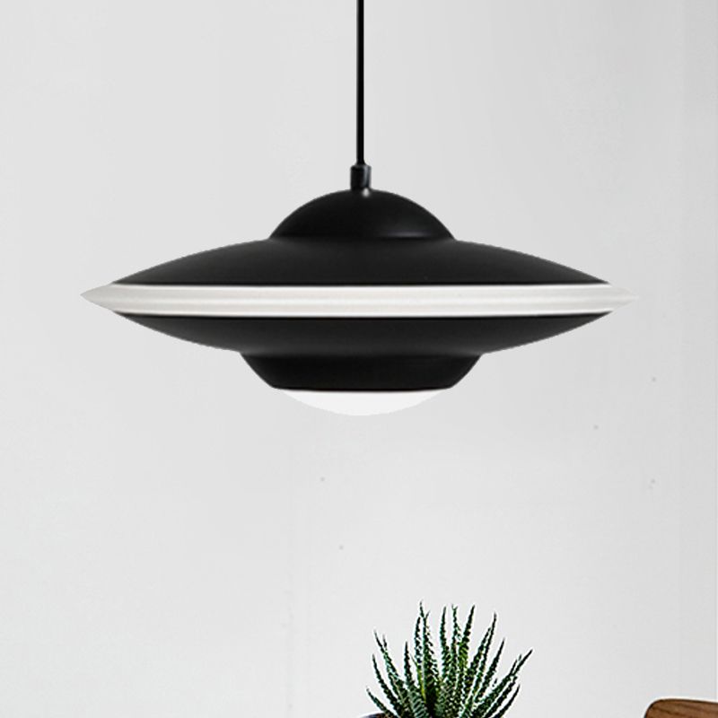 Flying Saucer Suspension Light Nordic Metal 1 Light Black/White Hanging Light in Warm/White Light