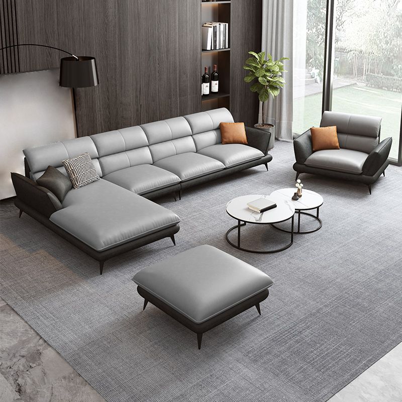 Nordic Sewn Pillow Back Sofa Faux Leather Sloped Arm Sofa for Living Room