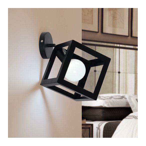 Metallkubikwandleuchte mit Käfig Schatten Industrial Stilvoll 1 Lichtkorridor Wandleuchte in Schwarz
