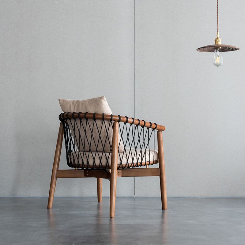 Barrel Accent Chair Solid Wood Arm Chair in Brone with Pillow Back
