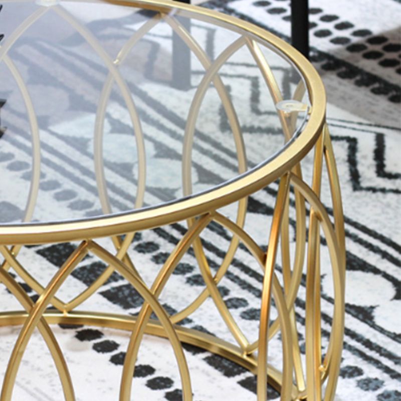 Glass Top Coffee Table Round Shape Frame Base Cocktail Table