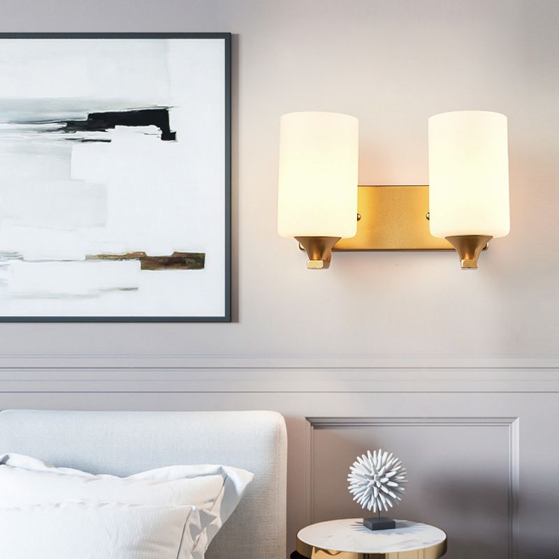 Modern Style Cylinder Shade Wall Light Glass Sconces for Bedroom