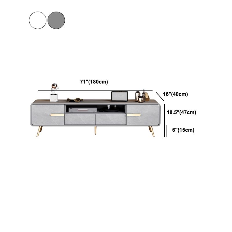 White and Gray TV Stand Glam Engineered Wood TV Cabinet with 2 Doors