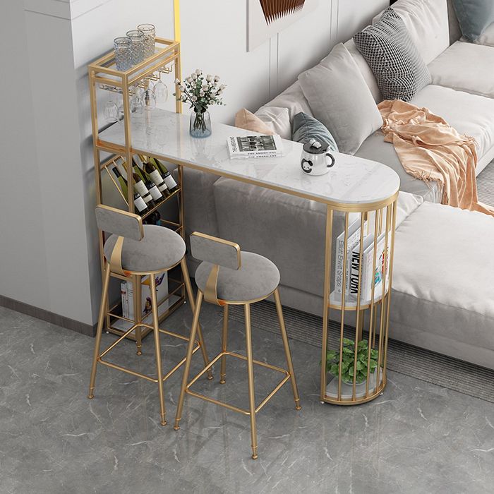 Living Room Pub Height Dining Table Marble Modern Bistro Table with Wine Rack