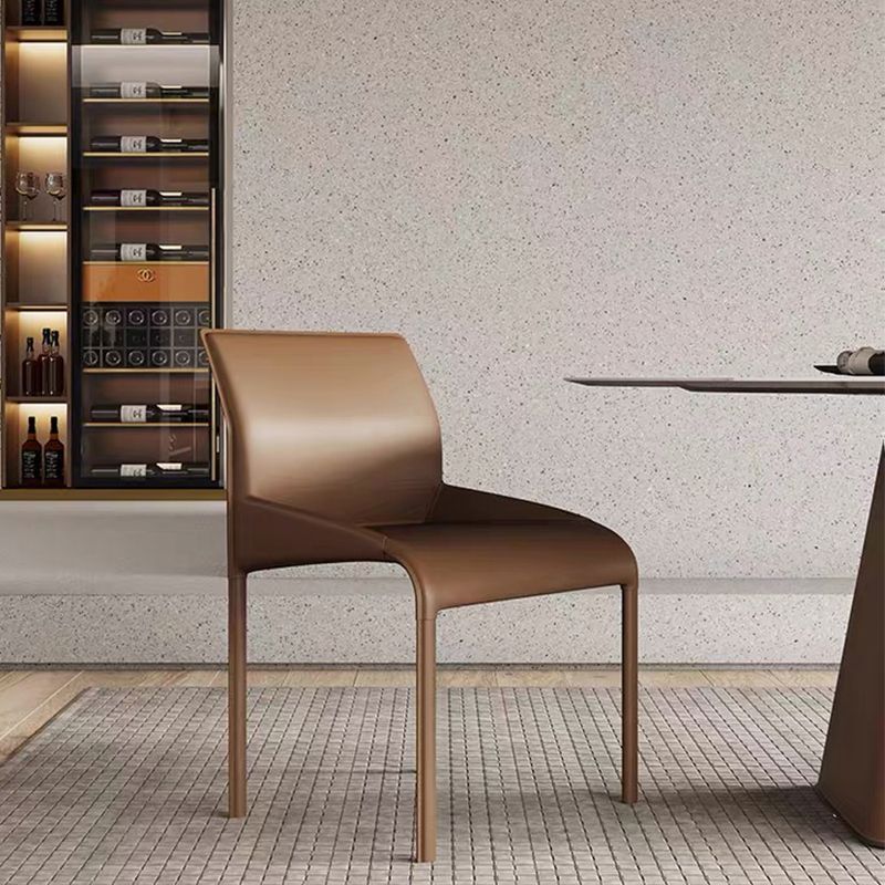 Designer Style Leather Dining Room Side Chair Solid Back Single Dining Chair