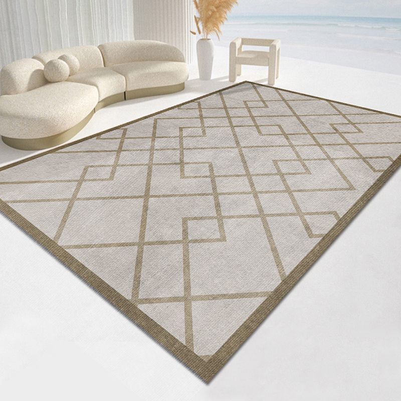 Brown Living Room Area Carpet Geometric Pattern Polyester Area Rug Stain Resistant Rug