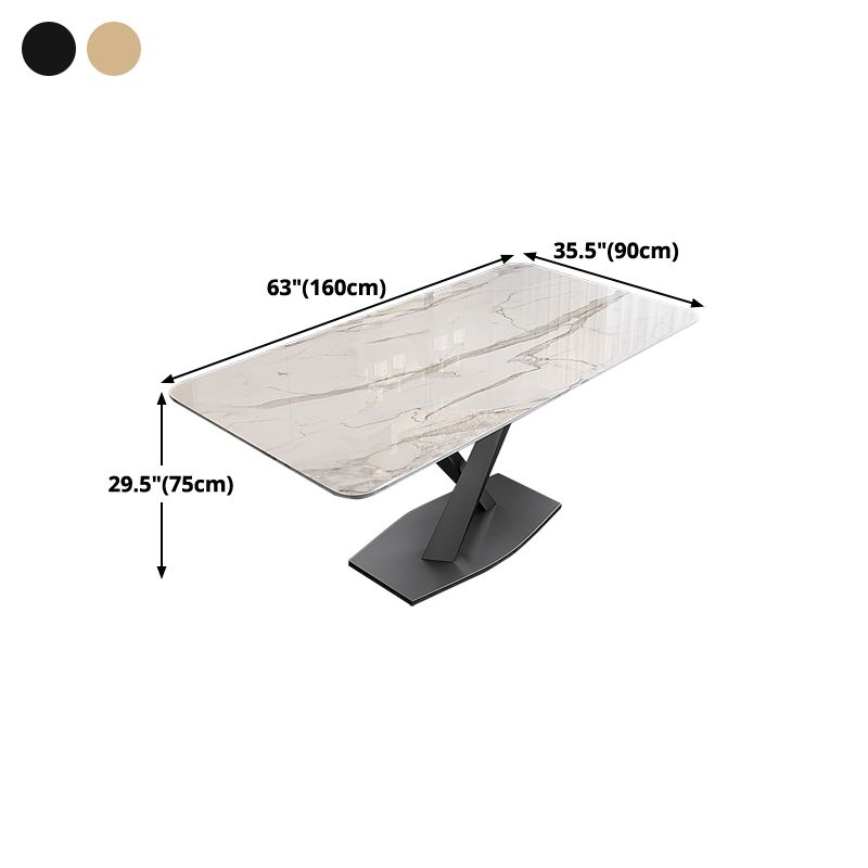 Traditional Luxury Dining Table Rectangle Sintered Stone Table with Pedestal Base