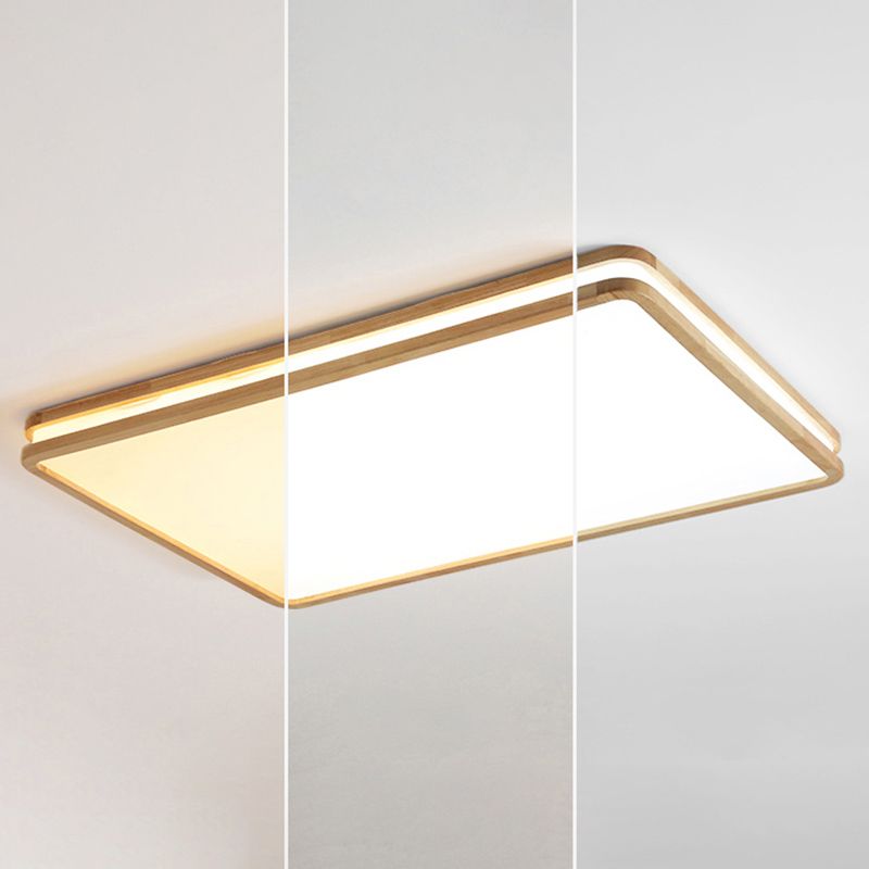 Modern Rectangle Shape Ceiling Light Wood 1 Light LED Flush Mount Light for Bedroom