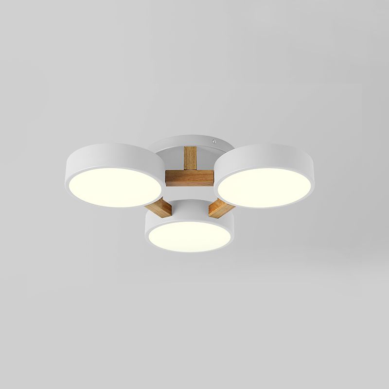 Nordic Round Ceiling Light Wood Macaron LED Flush Mount Light for Living Room