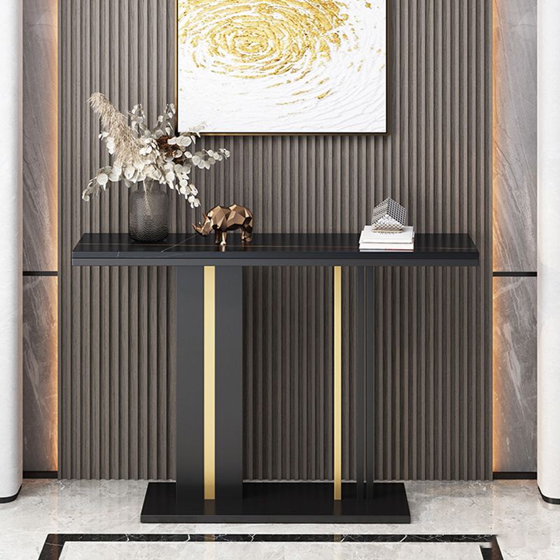 Glam Style Console Table with Stone Top and Pedestal Base for Hall