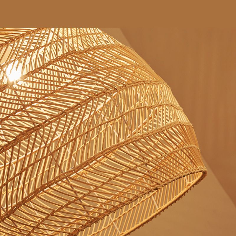 Chinese Pastoral Pendant Light Rattan 1 Head Hanging Light for Bedroom