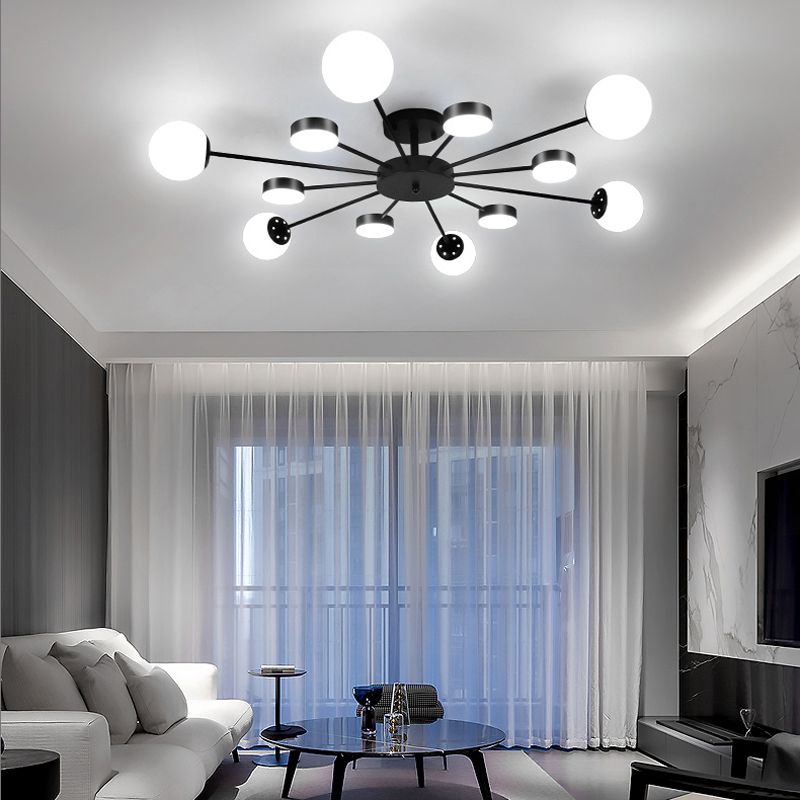 Industrial Starburst Flush Mount Ceiling Light Glass Multiple-Light Flush Mount in Black