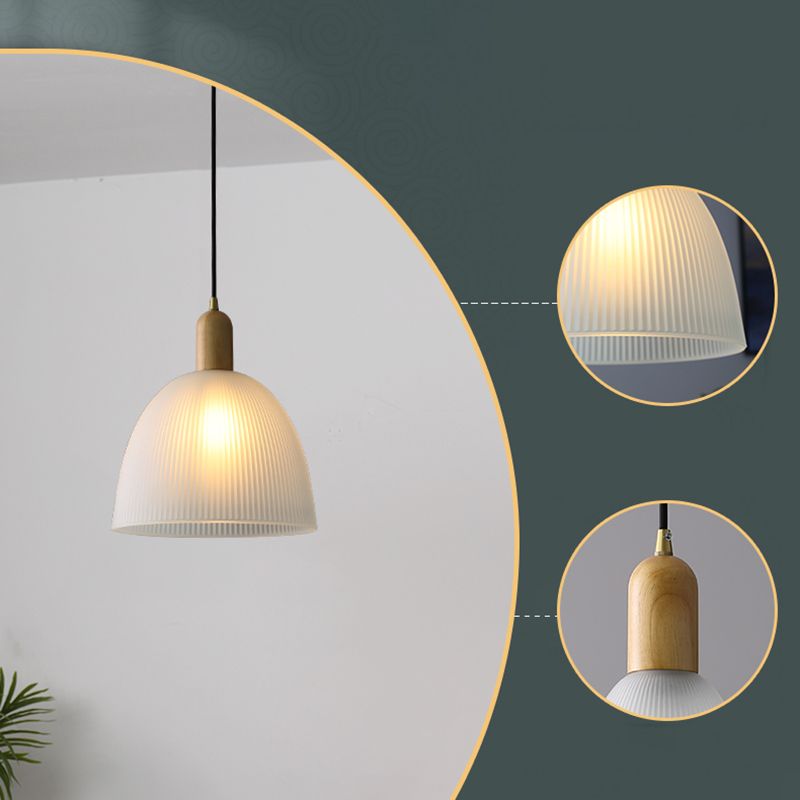 Lampada a sospensione a filo a forma di legno a forma di ciondolo a costine di sospensione in vetro smerigliato per ristorante