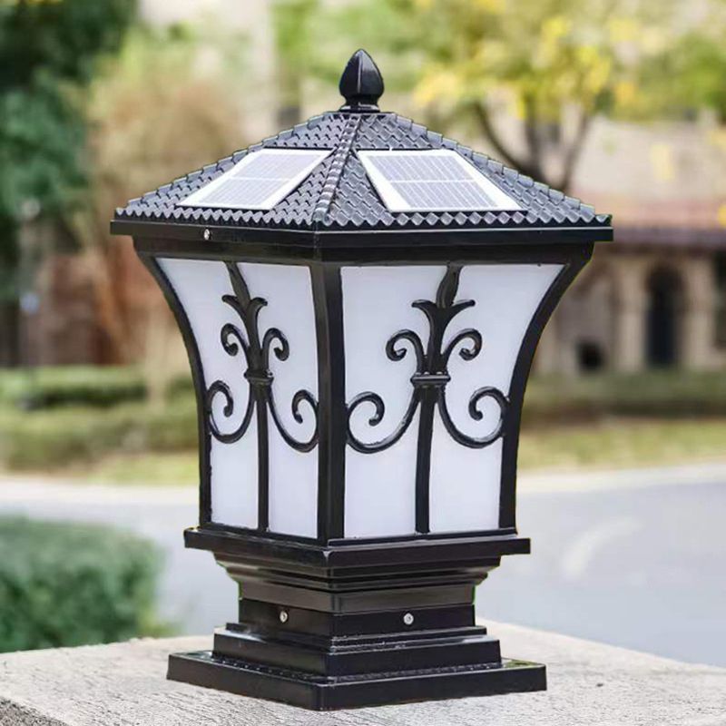 Rectangular Shape Metal Solar Pillar Lamp Modern 1 Light Outdoor Light