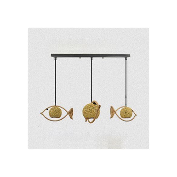 1/2/3-Light Fish Shaped Pendant Lighting Rustic Bine Single Head Hanging Lamp in Beige