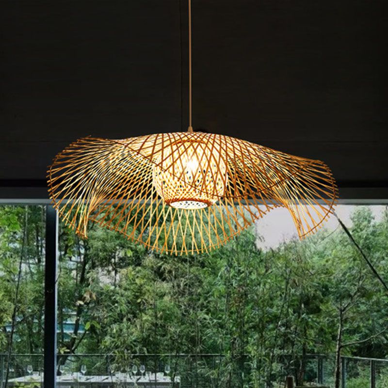 Cappello floppy Bamboo intrecciato intrecciato asiatico 1 lampadina a legno a soffitto sul soffitto sopra il tavolo