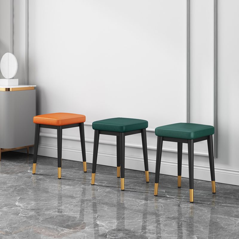 Square Ottoman Solid Color Upholstered Metal Frame Fabric Standard Ottoman