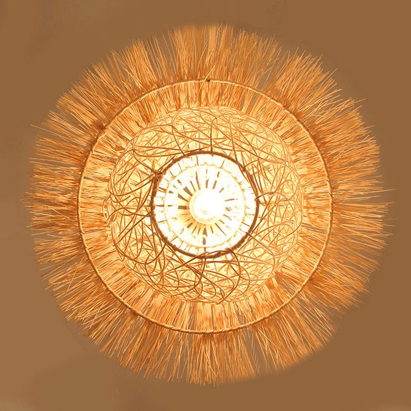 Asian Hand Twisted Ceiling Pendant Lamp Rattan 1 Light Ceiling Lamp