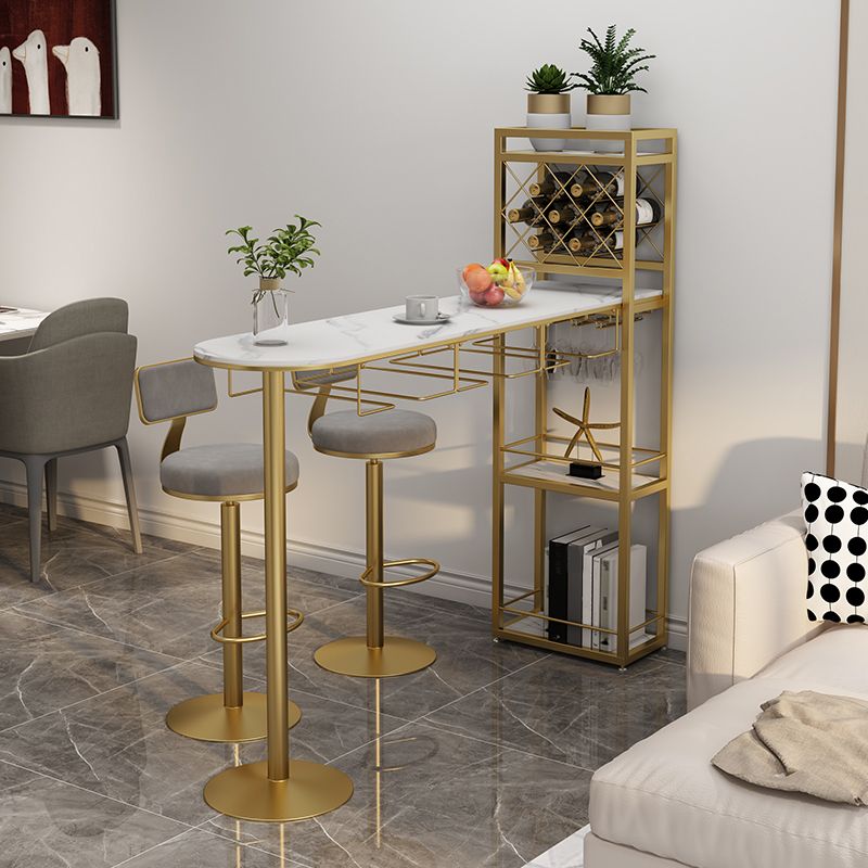 Modern 1/3 Pieces Bar Table Set Stone Counter Table with Stools for Kitchen