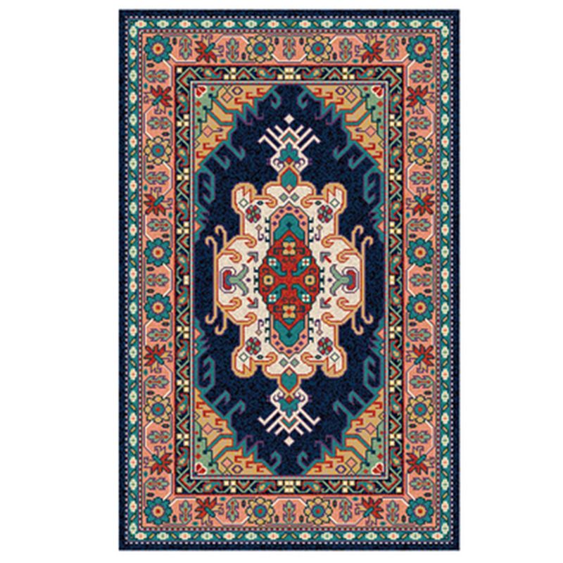 Red Tone Persian Carpet Polyester Moroccan Tile Indoor Rug Anti-Slip Backing Rug for Living Room