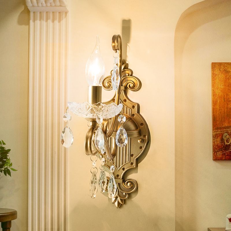 1/2 Lichter Metallwand Lampe Vintage Gold Kerze Wohnzimmer Leuchte Leuchte mit Kristalldrapieren