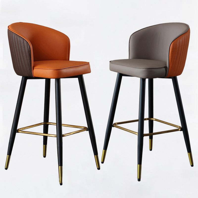 Glam Style Bar Stool Leather Backrest Bar Stools for Dining Room with Metal Legs
