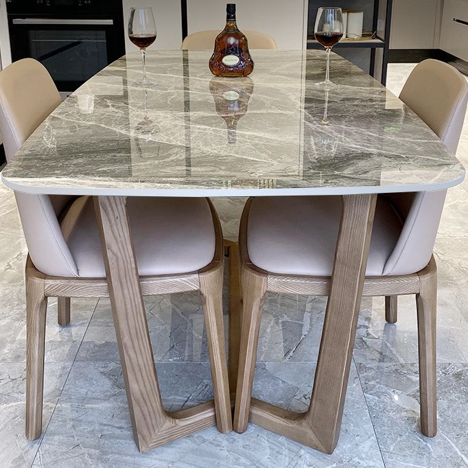 Mesa de comedor rectangular contemporánea de madera maciza mesa de piedra sinterizada para comedor para comedor