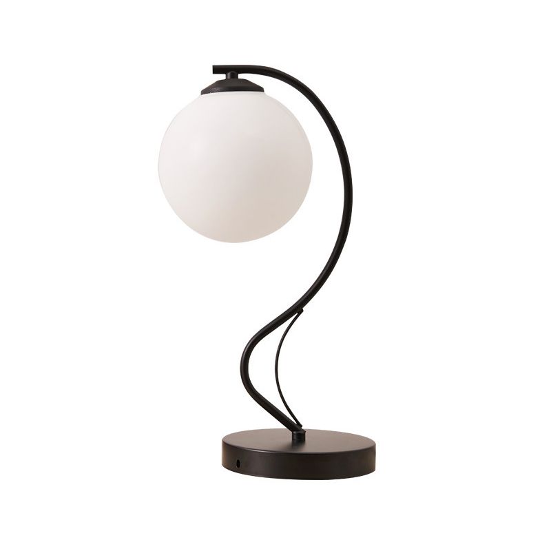 White Glass Ball Task Lamp Modernist 1 Head Black Reading Book Light with Curved Metal Arm