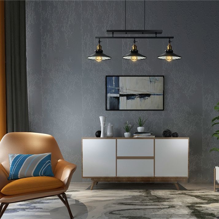 Conical Dining Room Semi Flush Chandelier Industrial Metal 3-Head Black Ceiling Flush Light