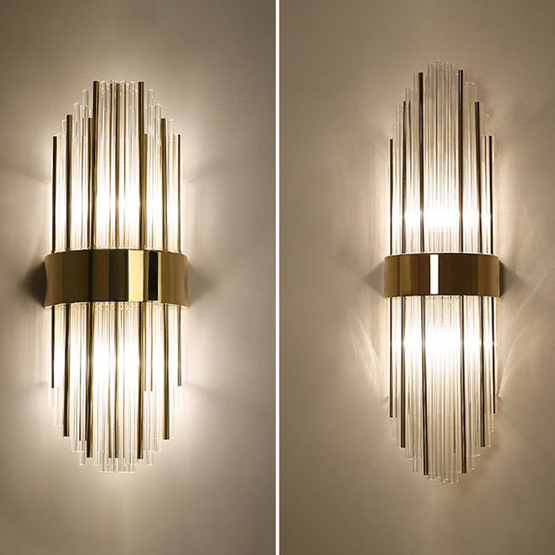 Sconce da muro scintillanti a 2 luci in moderna lampada a parete di rame in stile lusso con tonalità di cristallo