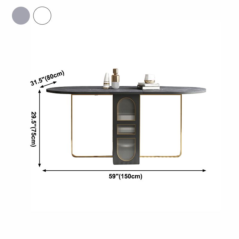 Modern Style Rectangle Dining Table Sintered Stone Drop-Leaf 59" Table for Home Use
