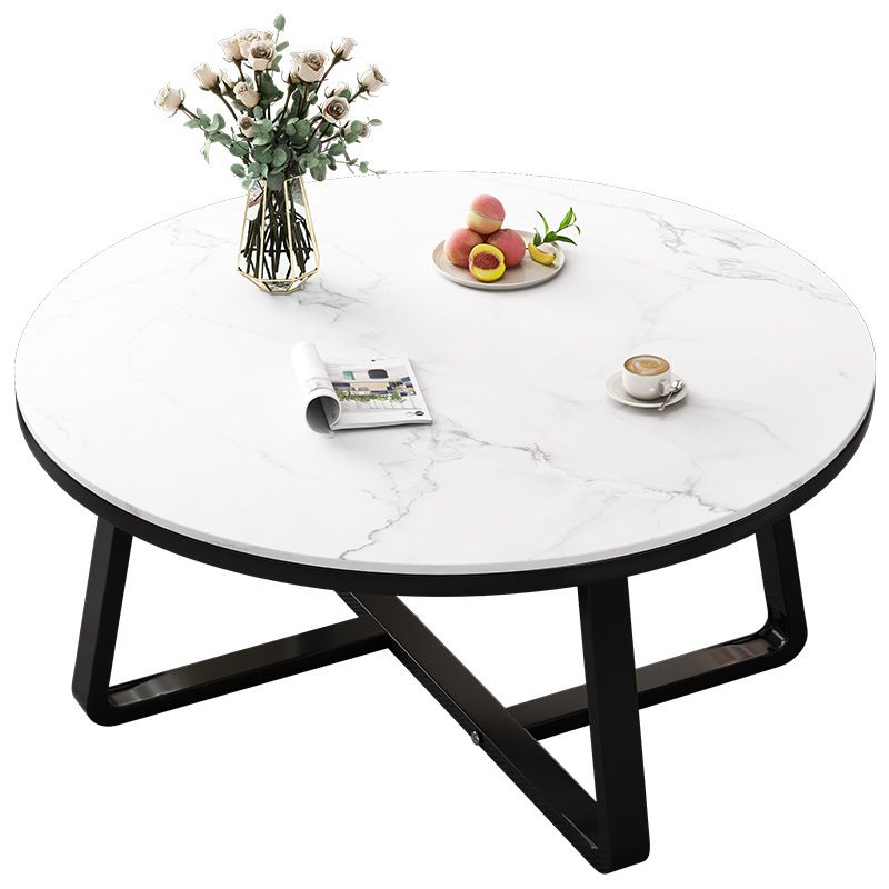 Glam Slate Round Cocktail Table in White 17.7" H Frame Coffee Table